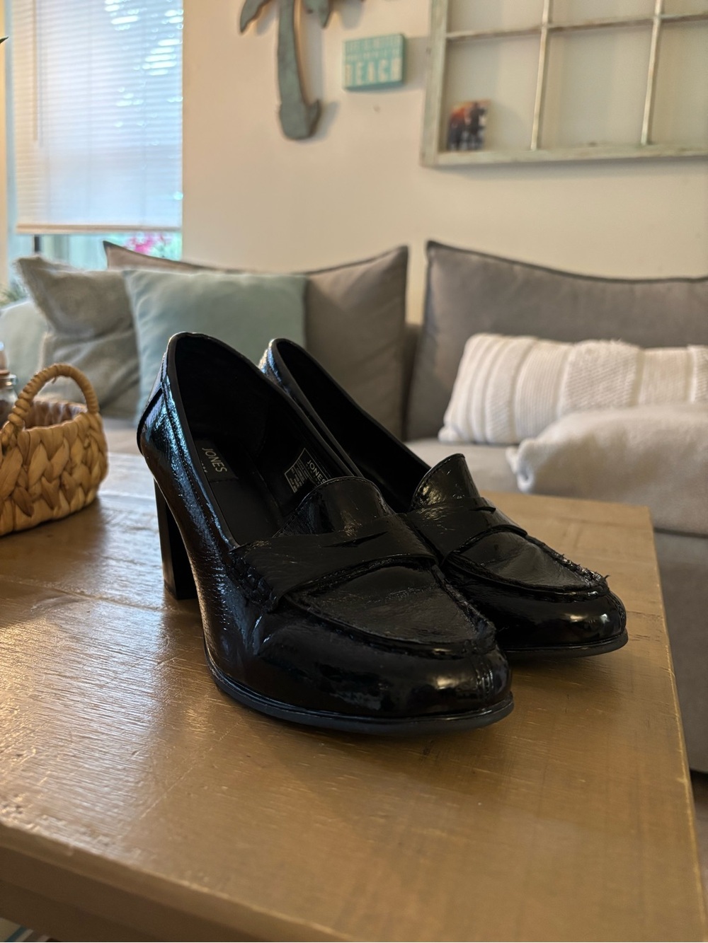 Jones New York Black Patent Leather Block Heel Loafers - Women's 8M